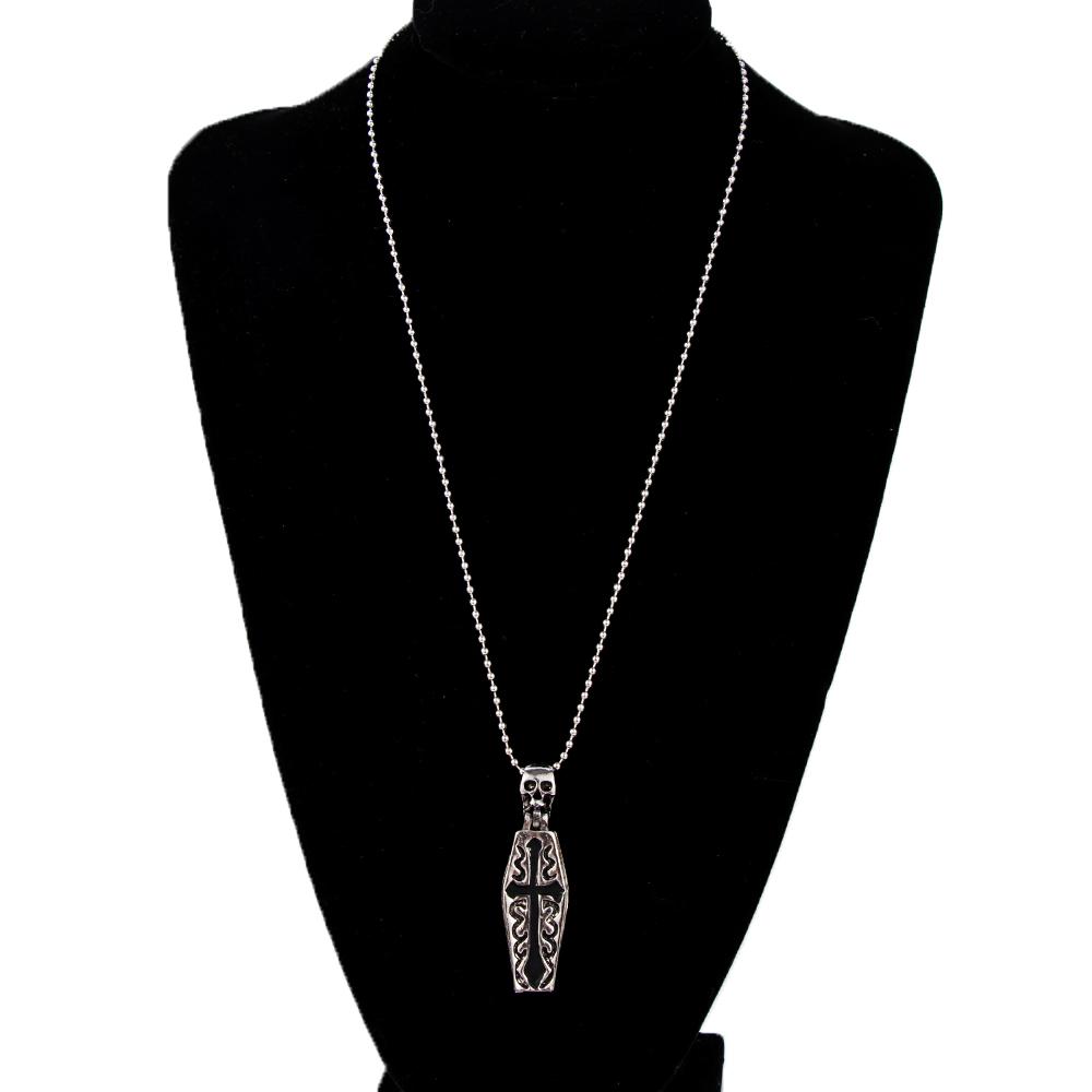 Stainless Steel Vintage Human Skeleton Coffin Steampunk Cross Necklace Pendant Chain