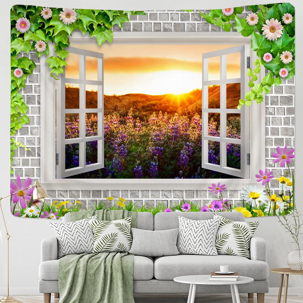 Scenery Outside the Window Tapestry Wall Hanging Sandy Beach Picnic Rug Camping landscape Tapestries Pad Home Decor Wall Cloth