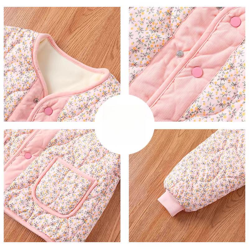 Новая осенне-зимняя флисовая куртка для девочек в корейском стиле, с цветочным принтом, на хлопковой подкладке, из стильного вельвета, детское универсальное хлопковое пальто
