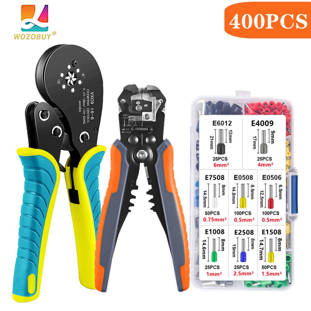 WOZOBUY Ferrule Crimping Tool,Wire Stripper & Crimping Pliers Ferrules Kit, Hexagonal Crimper for End-Sleeves Terminal -AWG 28-5