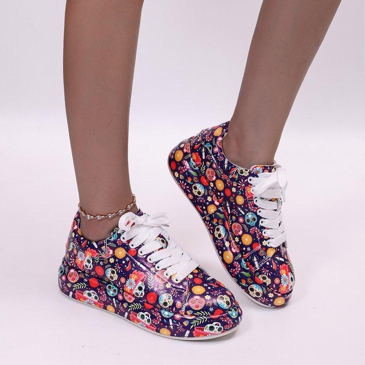 Fashion Painted Graffiti Sports Shoes for Women Lace-up Comfortable Platform Shoes