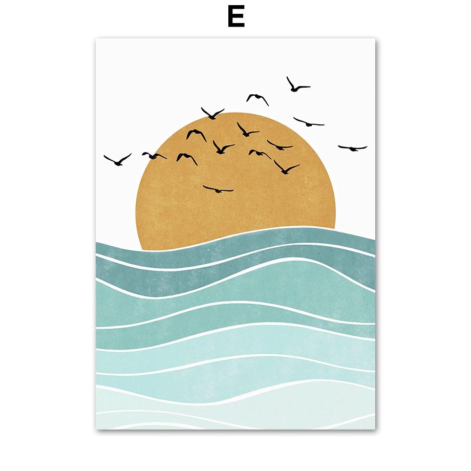 Кит, чайка, солнце, луна, пляжная волна, настенная живопись, холст, живопись, постеры и принт, фреска, украшение для детской комнаты