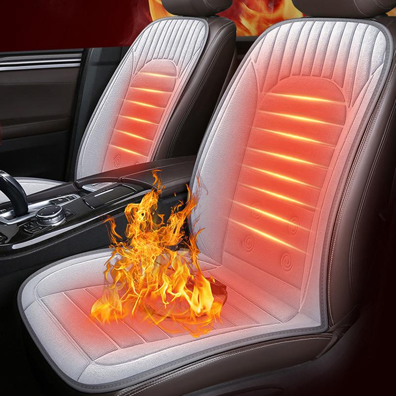 12V Heated Car Seat Cushion Winter Plush Warm Non-slip Breathable Universal Car Front Seat Heater Electric Heating Pads Set