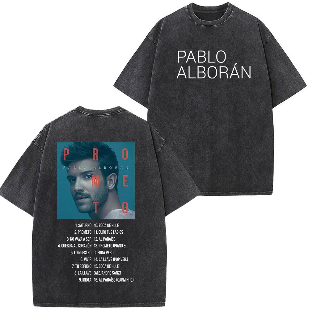 Singer Pablo Alborn Global Tour Kmo Print Washed Vintage T Shirt Men Women Hiphop Casual Oversized T Shirts Fan Gifts
