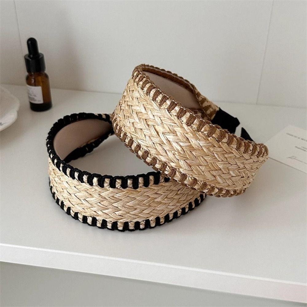 Wide Edge Raffia Grass Hairband Bohemia Bohemian Style Hair Hoop Straw Weave Headband  Women