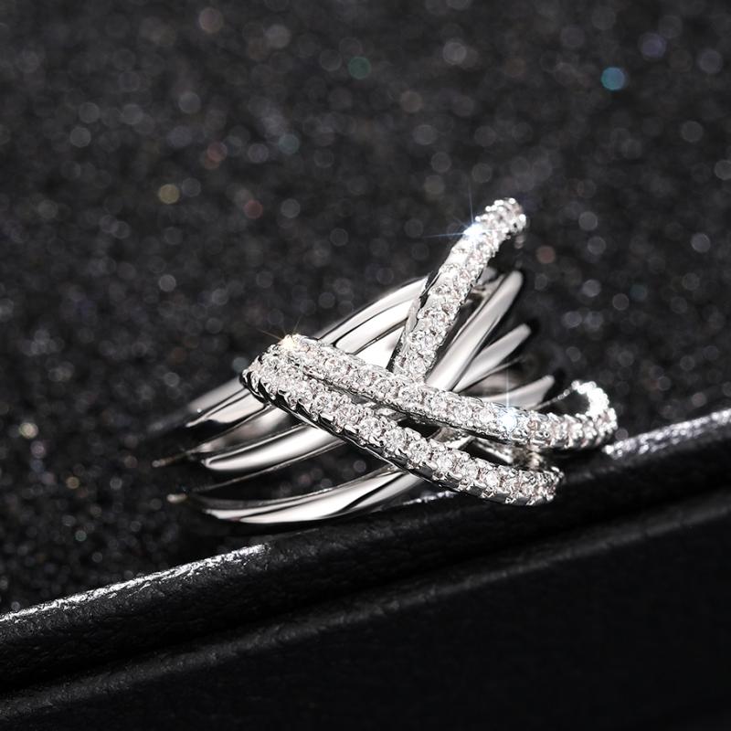 Huitan Women Ring Multi-Layers Cross Design Inlaid Shining Cubic Zirconia Finger Accessories for Party Wedding Fashion JewelryGood product
