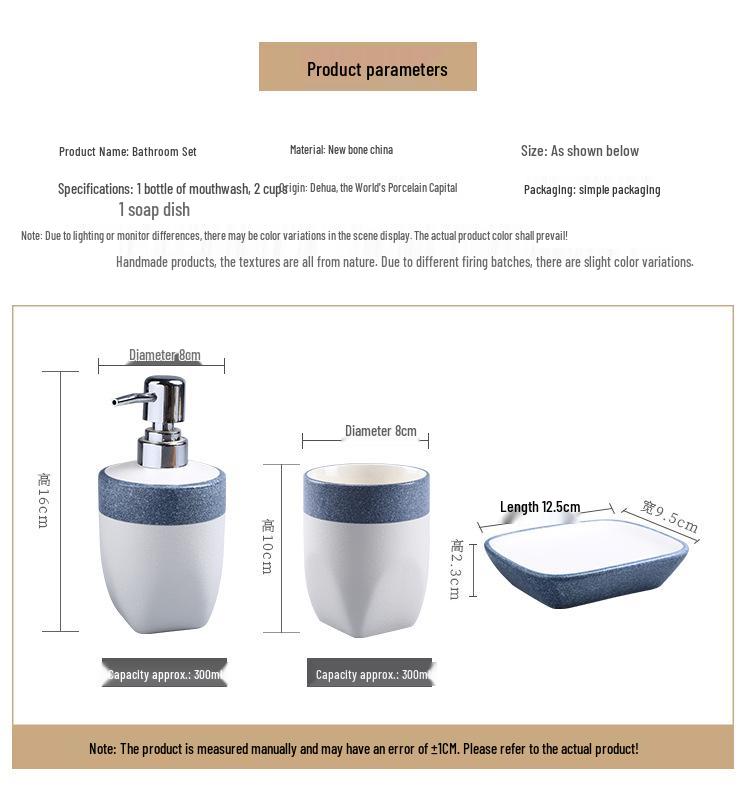 European Style Snowflake Glaze Ceramic Bathroom Set: Pink Mouthwash Cup, Hand Sanitizer Bottle, and More