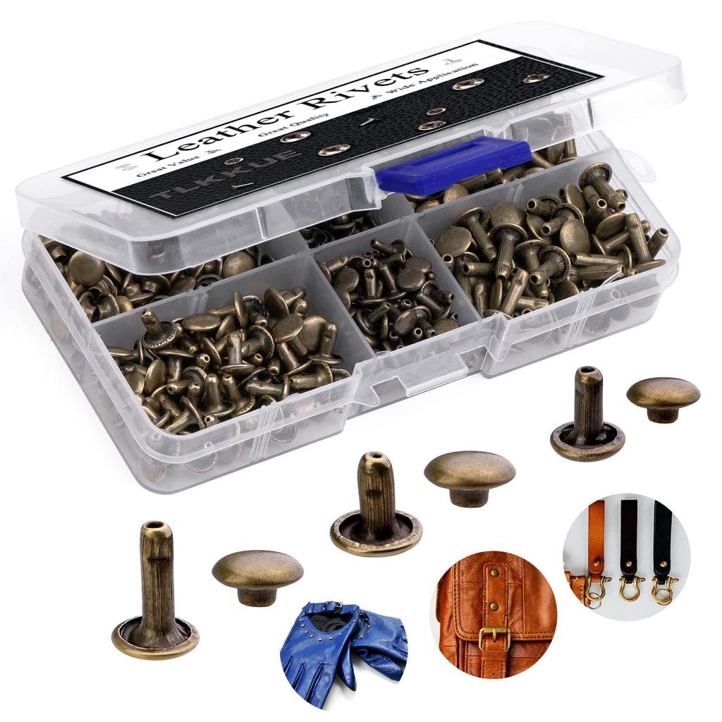 Fenrry 240 Sets Rivets 3 Sizes Leather Double Cap Rivets for DIY Leather Craft  Decoration or Repair