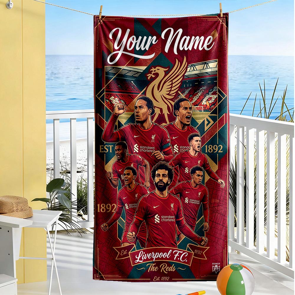 Liverpool Fc Customize Your Name Beach Towel Super Soft Absorbent Suitable For Swimming Gym Camping Yoga Vacation