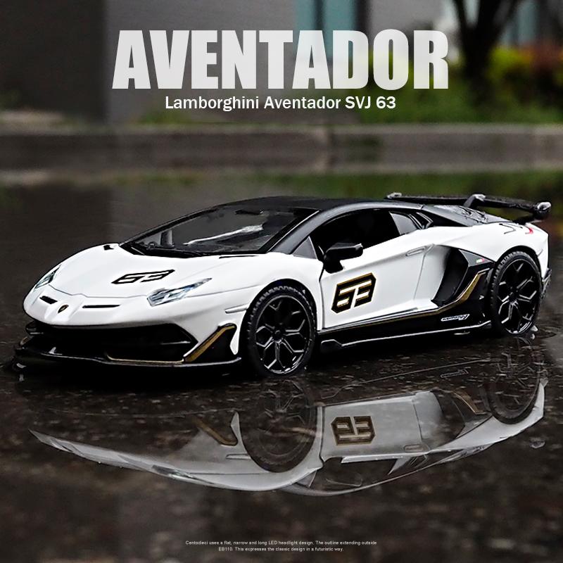 Масштаб 1/24 Lambo Aventador SVJ63, литая под давлением модель автомобиля, игрушечный автомобиль с откатным механизмом, звуком и светом для детей, коллекция подарков для мальчиков и девочек
