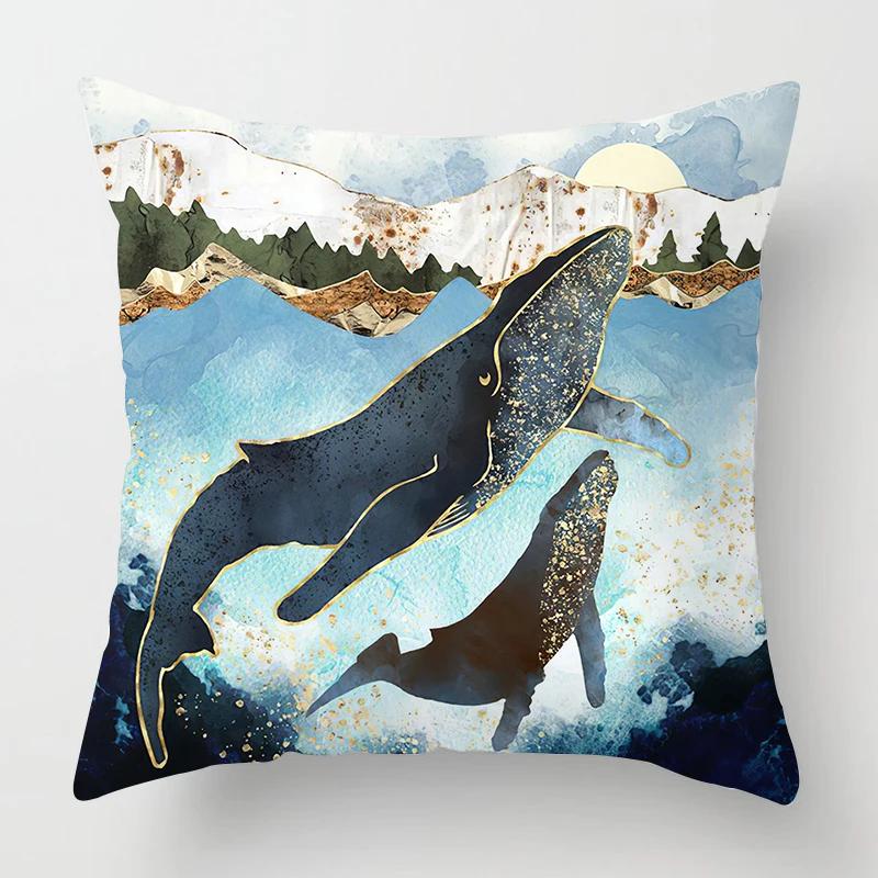 Nordic Mountains Sunrise Whale Metal Painting Pillowcase Sofa Decoration Cushion Cover Home Decoration Cushion Cover