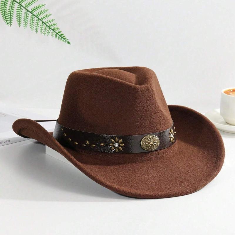 1pc Women Belt Decor Boho Cowgirl Hat Cowboy Hat Fedora Hat Jazz Panama Hat Soft Felt Hat for Daily Use