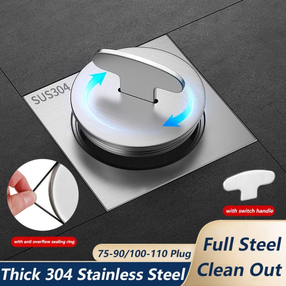 Heavy Duty Square Floor Clean Out 304 Stainless Steel 75/110 Plug Drainage Port with Cleaning Port Shower Floor Drain Bathroom