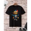 Vibrant Cartoon Robot Graphic Print T-Shirt - Soft Slight Stretch Crew Neck Tee for Men - Comfortable Street Style for All Seasons