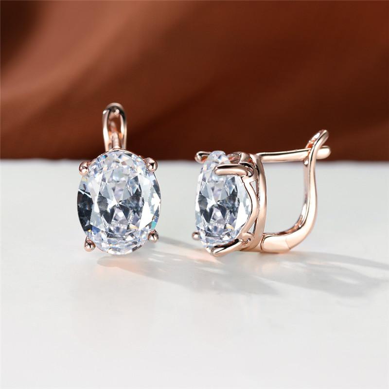 Кристальные женские белые красные овальные серьги-клипсы с камнями цвета розового золота, многоцветный циркон, свадебные украшения для женщин