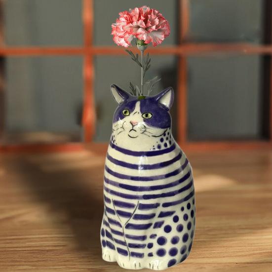 Dotted Cat Flower Vase Desktop Decoration Resin Cartoon Kitten Floral Plants Vase Indoor Real Dried Flower Holder Floral Arrangement Container