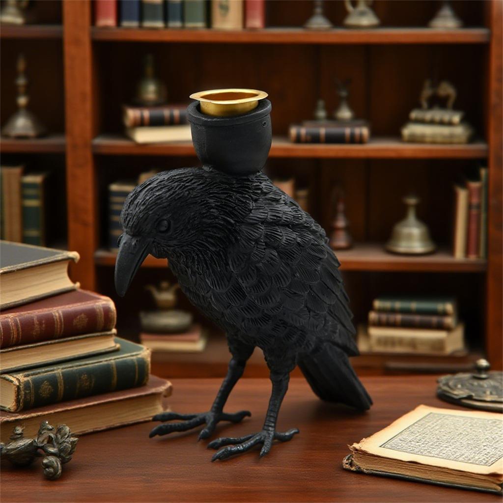 Halloween Black Crow Candlestick Ornaments Specter Festival Layout Decoration Props Resin Crafts Candlestick Ornaments