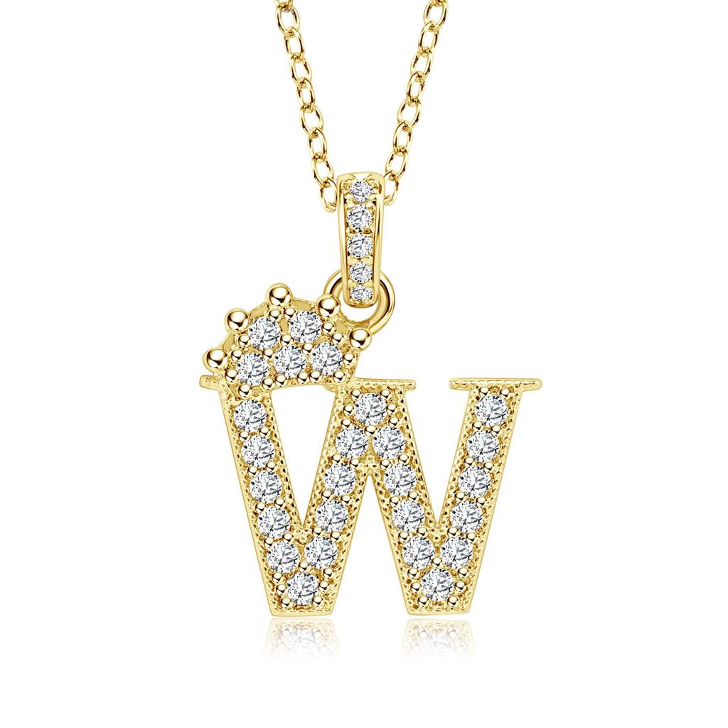 Gold-Plated Zircon Crown Letter Pendant Necklace - Women's Versatile Choker