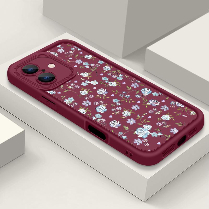 Синий матовый чехол для телефона с цветочным узором для iPhone 16 Pro Max 15 Pro 14 13 12 11 XS XR 8 7 защита линз TPU противоударный мягкий силиконовый бампер чехол