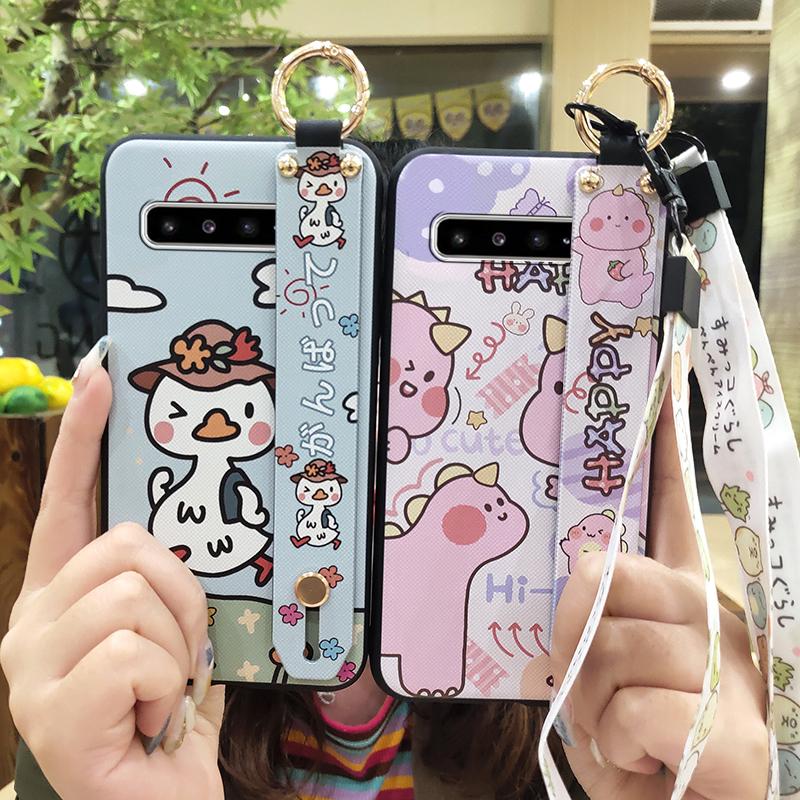 Lanyard Dirt-resistant Phone Case For Samsung Galaxy S10 5G/SM-G977N Soft Case Waterproof Wristband Anti-dust Cartoon
