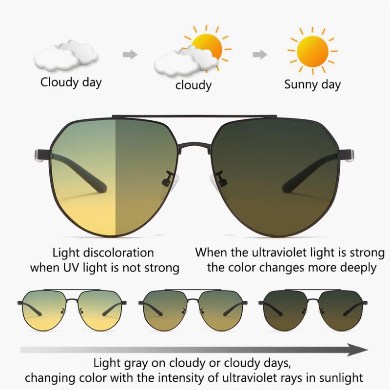 Модные анти-синий свет фотохромные солнцезащитные очки мужские металлические для вождения на открытом воздухе двойные очки день ночь ночное видение солнцезащитные очки не поляризованные очки