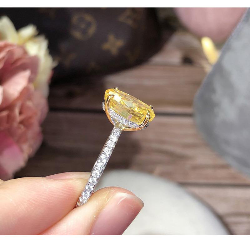 BELLA BOX Голубиное яйцо, ледяной циркон, имитация импортного высокоуглеродистого алмаза, гуся, желтый, овальный, яркий огненный цвет, открытое кольцо, женский