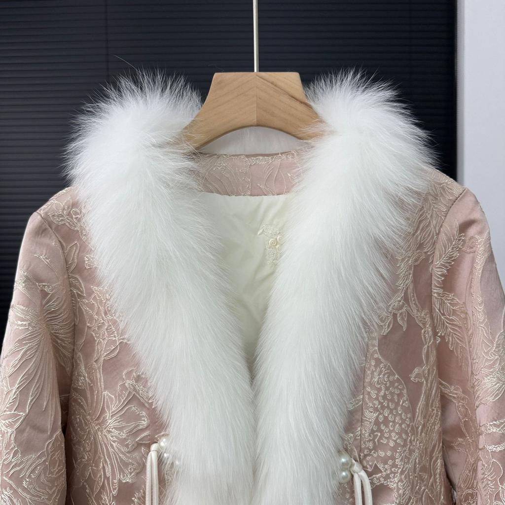New Chinese Style Fur Fox Fur Jacket Goose Down Jacket Retro Fashion Women's Short Lady Jacket