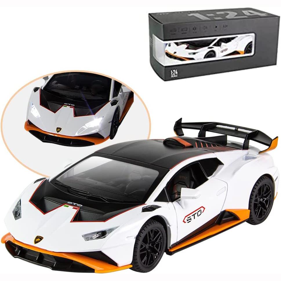 1:24-масштабная литая под давлением модель автомобиля из сплава для Lambo Huracan STO 2021, модель автомобиля с откатным механизмом, игрушечные автомобили со светом и звуком для коллекции для детей и взрослых
