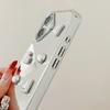 iPhone 16 Case Mirror Finish Electroplated Heart Design TPU Acrylic Phone Cover with Silver Beads Strap