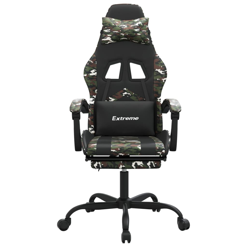 Gaming Chair with Footrest Swivel Black Camouflage PU Leather