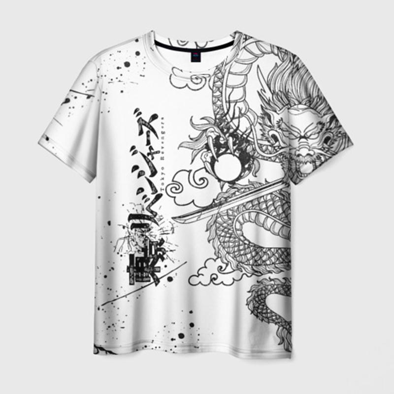 Загадочная футболка с драконом Мужская одежда Уличная личность Повседневные футболки 3D Полная печать Крутой узор Уличная одежда Футболка Топ
