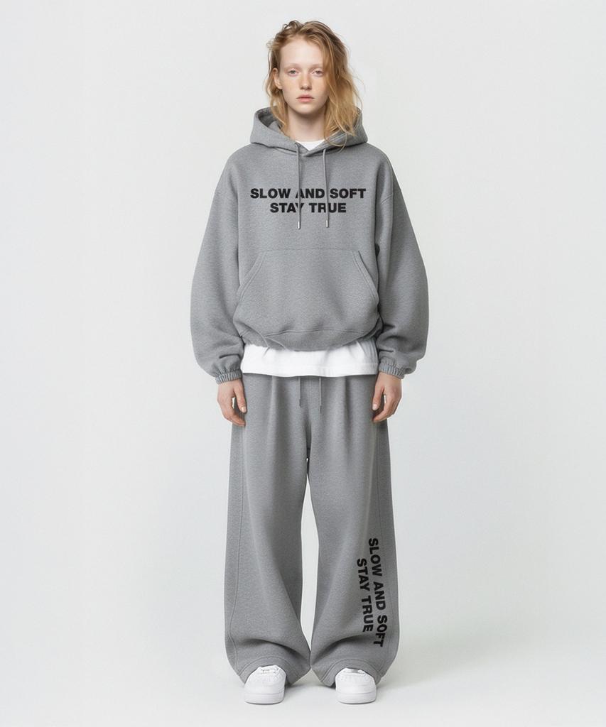 PRINOAR Slow And Soft String One-Pleat Wide Pants - Melange