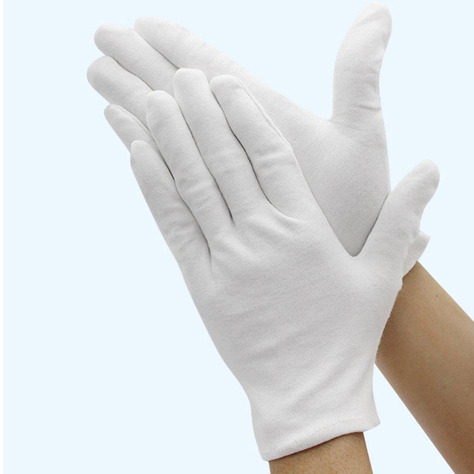 Белые мужские и женские этикетные белые хлопковые перчатки с полным пальцем, варежки для официантов/водителей/ювелирных изделий/рабочих, спортивные перчатки