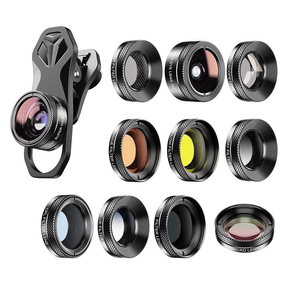 APEXEL APL-DG11 Universal Professional HD Phone Camera Lens Kit 11in1 Micro Lens 140degrees Wide Angle