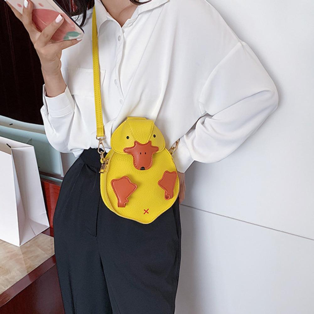 Contrast Color Cartoon Duck Bag PU Leather Crossbody Bag Fashion Duck Shape Bag  Girls