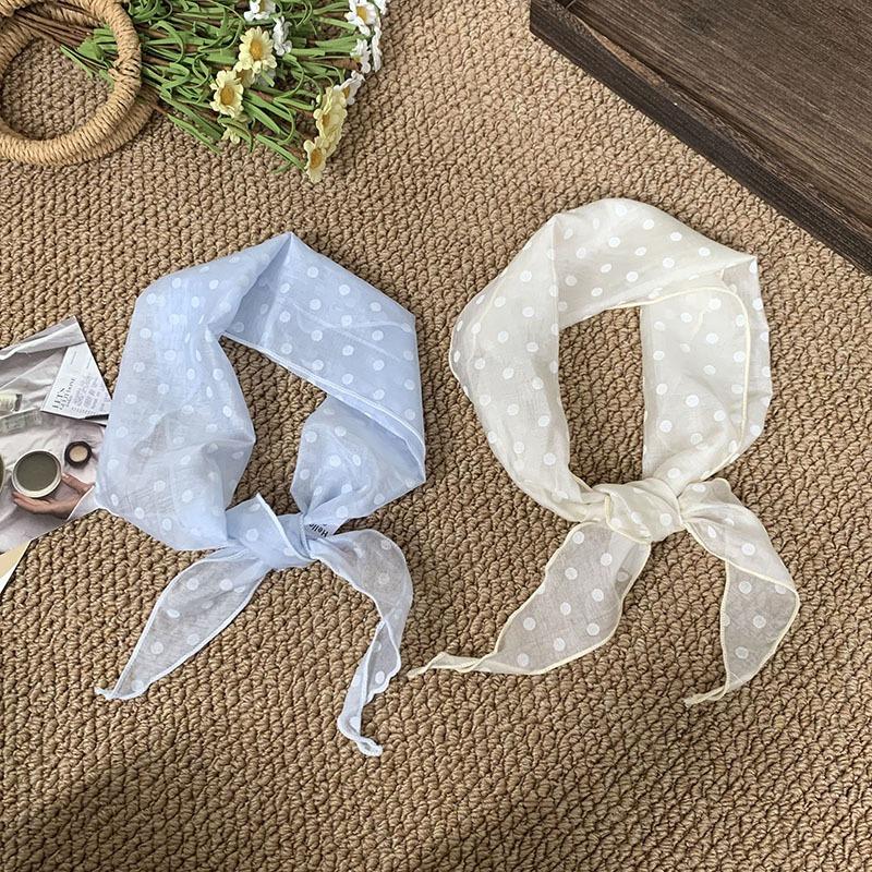 Headscarf Summer Women's Pastoral Polka Dot Silk Scarf High-end Sense Multi-purpose Neck Protection Small Scarf Triangle Scarf Scarf Women