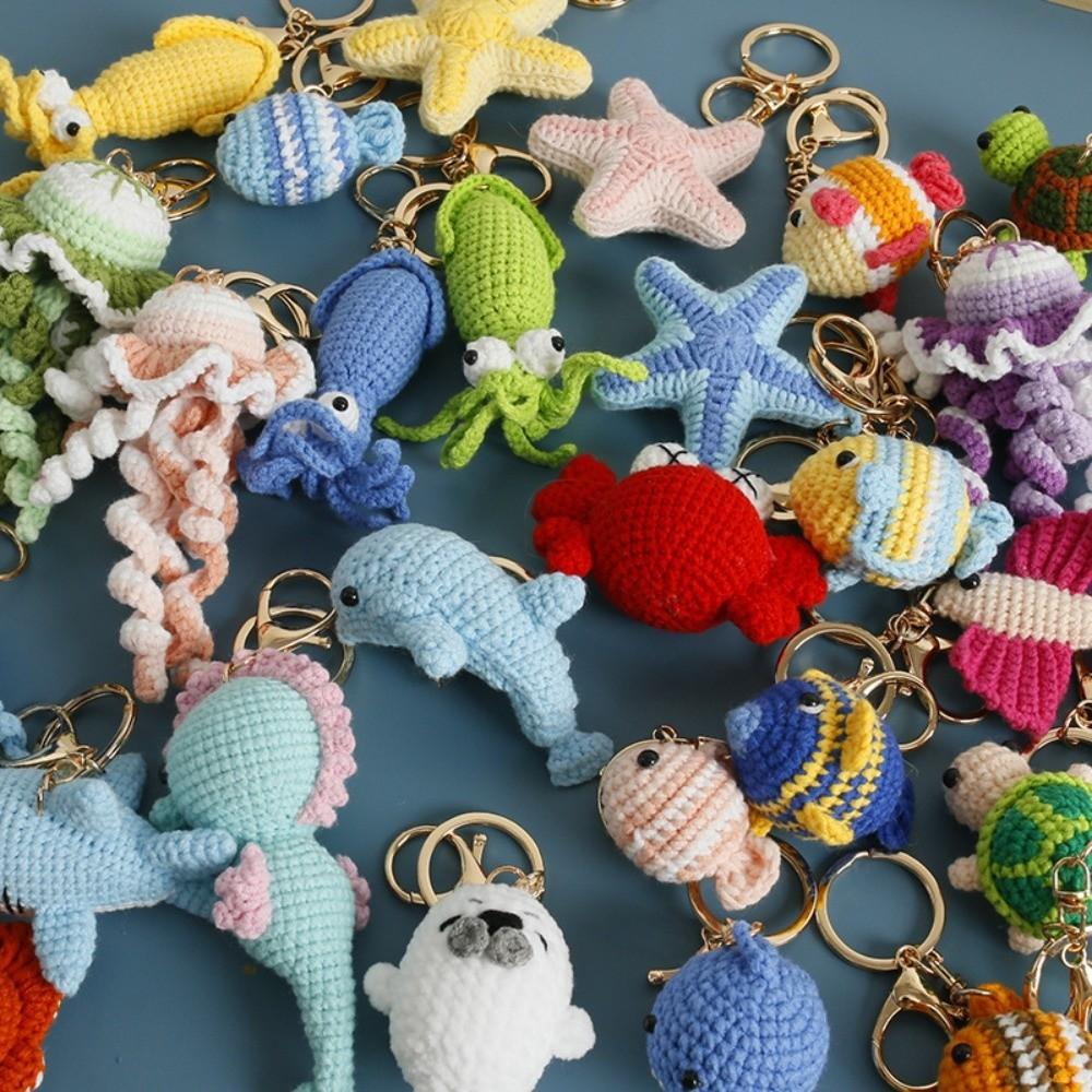 Ocean Series Marine Life Crochet Keychain Woven Knitting Bag Charms Hanging Decoration