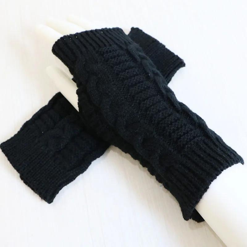 Winter Warm Knitted Fingerless Gloves Couple Half-Finger Twisted Cable Pattern Unisex Hand Warmer Mitts