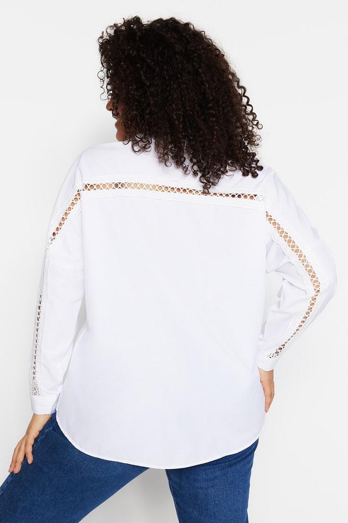 Женская рубашка больших размеров Тканая рубашка оверсайз с полосками на белых плечах