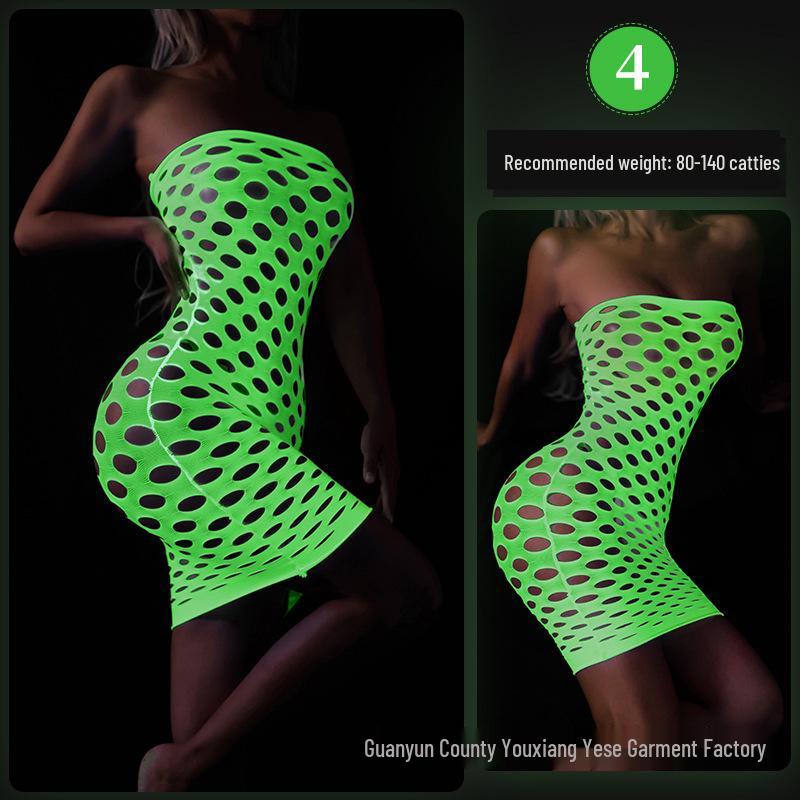 Светящийся в темноте бодистокки из сетки плюс сайз с люминесцентным бандо и носками