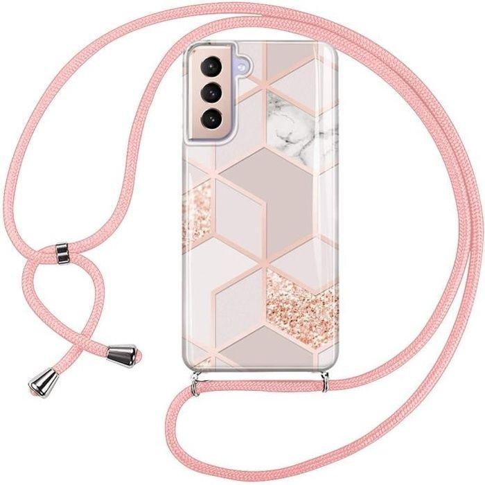 Coque de Protection - BOOLING - pour Samsung Galaxy S21 - AntiChoc - Motif Marbre Rose - Silicone