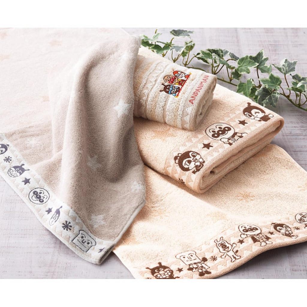 Anpanman Bath Towel, 2 Face Towels, and 2 Washcloths - Earth Color Gift Set