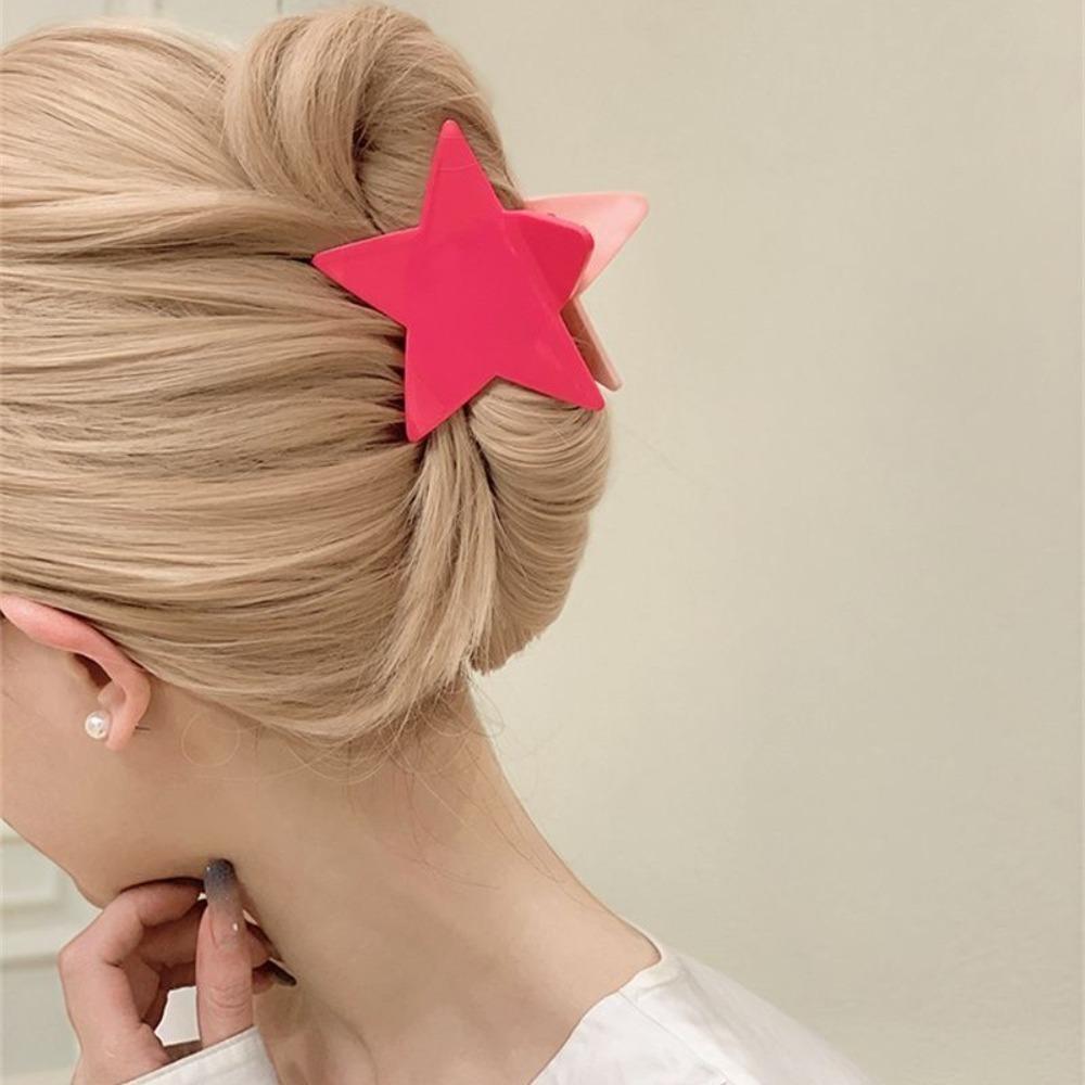 Pink Pentagonal Hair Claw Clip Sweet Cool Hair Crab Summer Headdress  Styling Tool