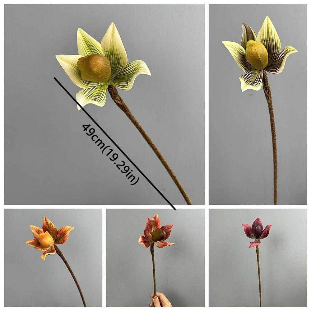 Real Touch Simulation Orchid Single Branch Imperial Slipper Orchid  Bedroom Decoration