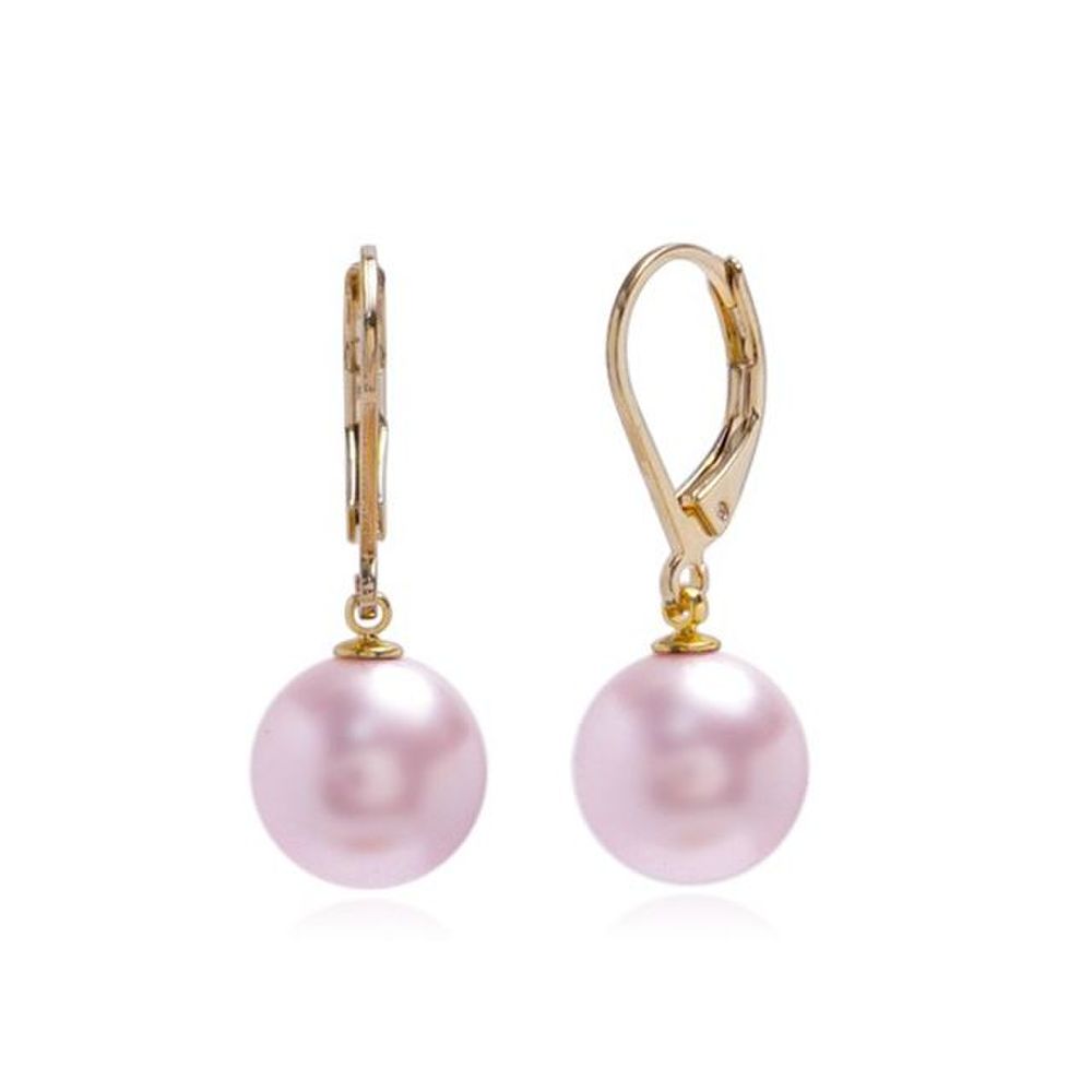 E466 10mm Rosaline Pearl Austrian Gold Leverback Earrings