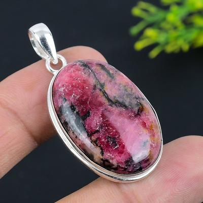 Родонит Драгоценный камень 925 Стерлинговое серебро Подарочное ювелирное изделие Подвеска 1,97"