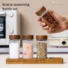 Glass Seasoning Jar Set Acacia Wood Cover Square Glass Bottle with Base Set Sealed Pepper Spice Jar Spices Organizer Kitchen