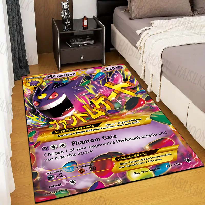 1 шт. Ковер с принтом карточек покемона Генга для гостиной, коврик для детской спальни, коврик для дивана, придверный коврик, напольный ковер, домашний декор, противоскользящий коврик
