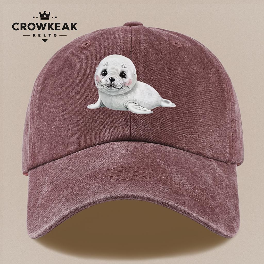 pc Cute Cartoon Seal Pattern Design Printed Baseball Cap Black Papa Trucker Hat Breathable Comfortable Solid Color Easy Retro S