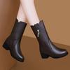 Autumn and Winter Plus Velvet Warm Soft Leather Mid-tube Boots Mid-heel Cotton Boots